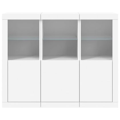 Сайдборди с LED осветление, 3 бр, бели, инженерно дърво