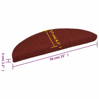 Изтривалки за стълби, самозалепващи се, 15 бр., 56x17x3 см, бордо червени, полукръгли