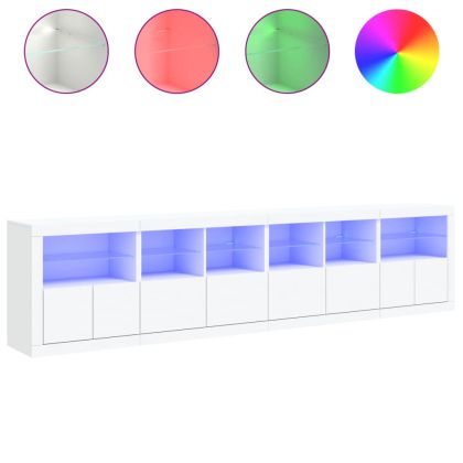 Сайдборд с LED светлини, бял, 283x37x67 см