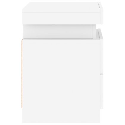 Нощно шкафче с LED осветление, бяло, 35x39x55 см