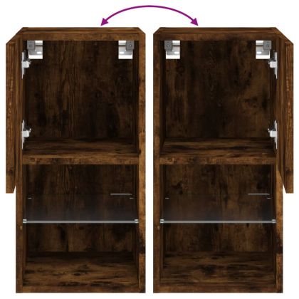 ТВ шкаф с LED осветление, опушен дъб, 30,5x30x60 см