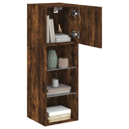 ТВ шкаф с LED осветление, опушен дъб, 30,5x30x90 см