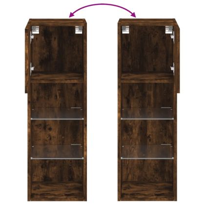 ТВ шкаф с LED осветление, опушен дъб, 30,5x30x90 см