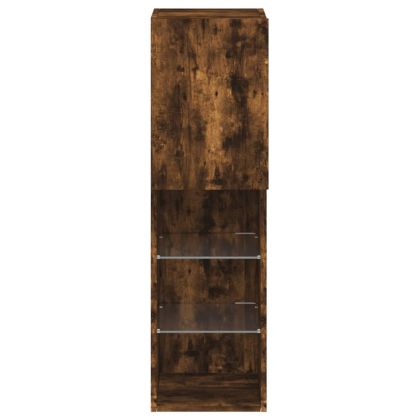 ТВ шкаф с LED осветление, опушен дъб, 30,5x30x102 см