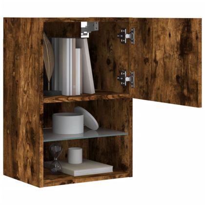 ТВ шкаф с LED осветление, опушен дъб, 40,5x30x60 см