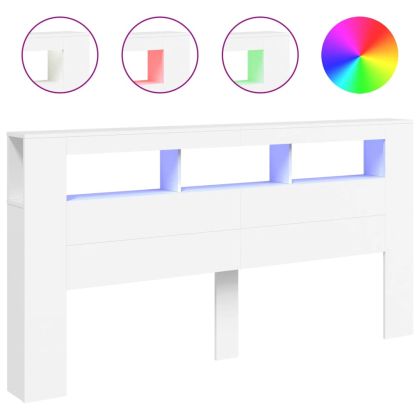 LED горна табла за легло бяла 200x18,5x103,5 см инженерно дърво