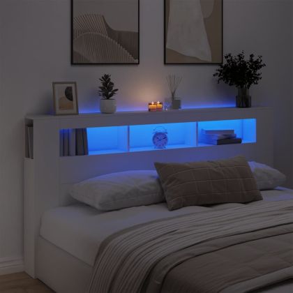 LED горна табла за легло бяла 200x18,5x103,5 см инженерно дърво