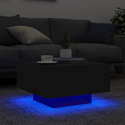 Маса за кафе с LED осветление, черна, 55x55x31 см