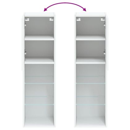 ТВ шкаф с LED осветление, бял, 30,5x30x102 см