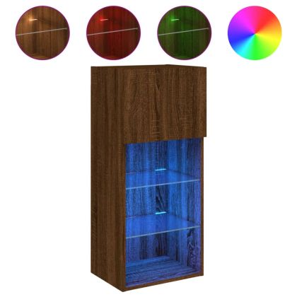 ТВ шкаф с LED осветление, кафяв дъб, 40,5x30x90 см