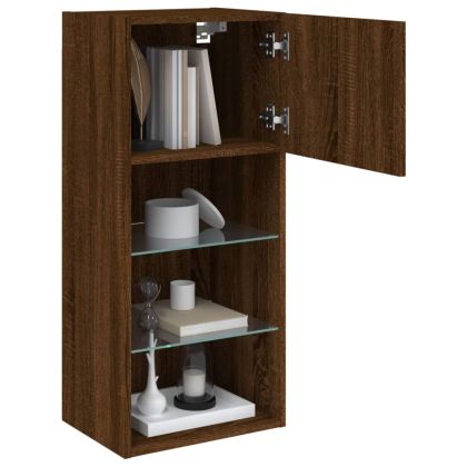 ТВ шкаф с LED осветление, кафяв дъб, 40,5x30x90 см