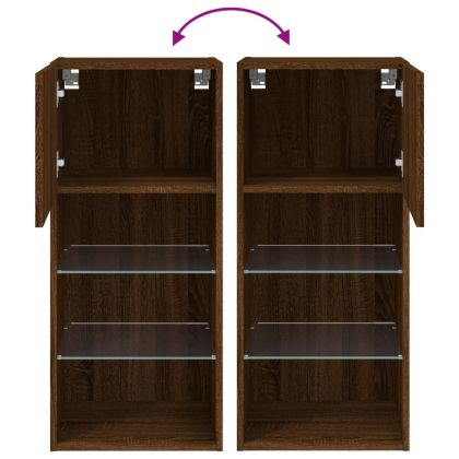 ТВ шкаф с LED осветление, кафяв дъб, 40,5x30x90 см