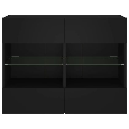 Стенен ТВ шкаф с LED осветление, черен, 78,5x30x60,5 см