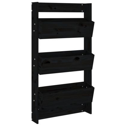 Стенни кашпи 3 нива 60x18,5x110 см черни бор масивна дървесина