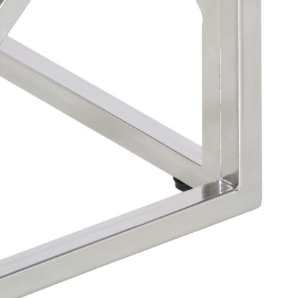 Кафе маса, сребриста, инокс и дърво от траверси масив