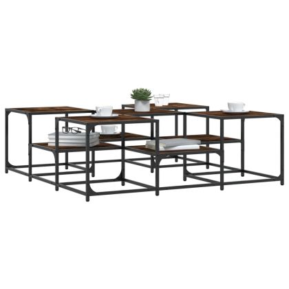 Кафе маса, опушен дъб, 121x121x40 см, инженерно дърво