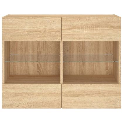 Стенен ТВ шкаф с LED осветление, сонома дъб, 78,5x30x60,5 см