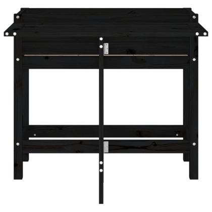 Градинска кашпа със сгъваем плот, черна, масивен бор