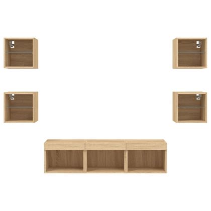 ТВ стенни модули с LED, 7 части, сонома дъб, инженерно дърво