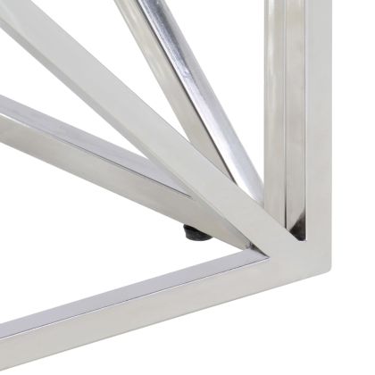 Кафе маса, сребриста, инокс и дърво от траверси масив