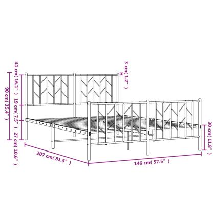 Метална рамка за легло с горна и долна табла, черна, 140x200 см