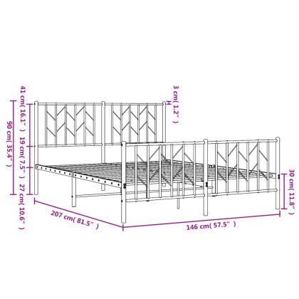 Метална рамка за легло с горна и долна табла, бяла, 140x200 см