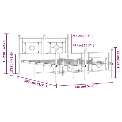 Метална рамка за легло с горна и долна табла, бяла, 140x200 см