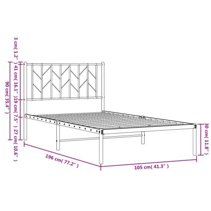 Метална рамка за легло с горна табла, черна, 100x190 см