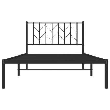 Метална рамка за легло с горна табла, черна, 107x203см