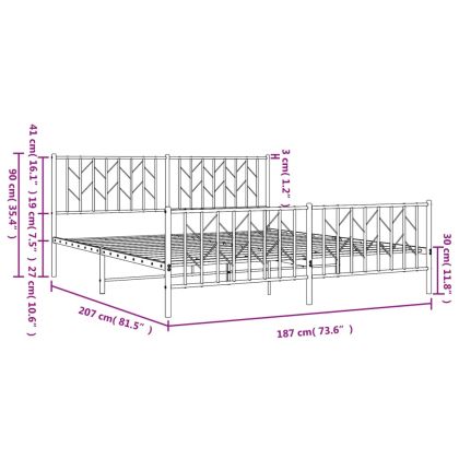 Метална рамка за легло, без матрак, с табли, черна, 180x200 см