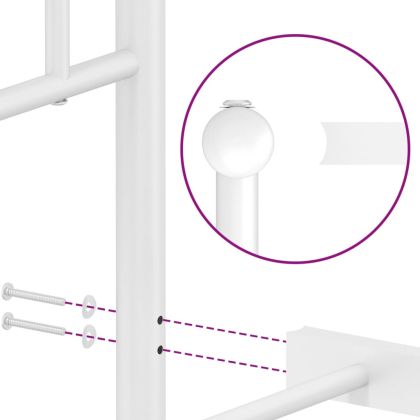 Метална рамка за легло с горна и долна табла, бяла, 193x203 см