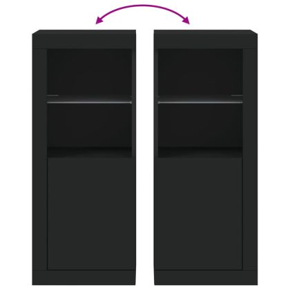 Сайдборд с LED светлини, черен, 41x37x100 см