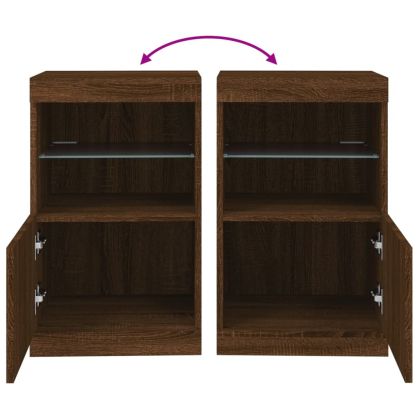 Сайдборд с LED светлини, кафяв дъб, 41x37x67 см