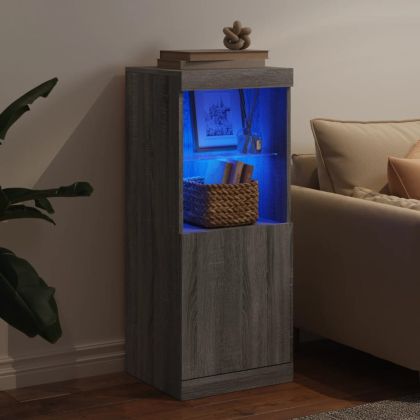 Сайдборд с LED светлини, сив сонома, 41x37x100 см