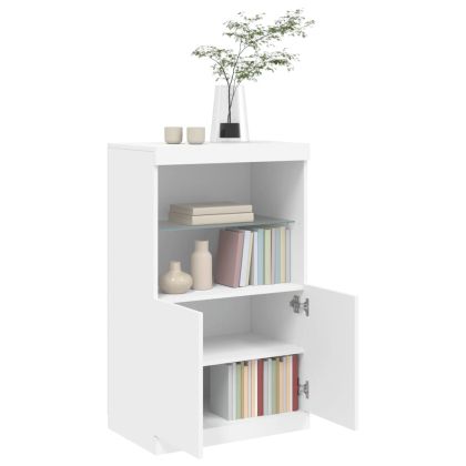 Сайдборд с LED светлини, бял, 60,5x37x100 см