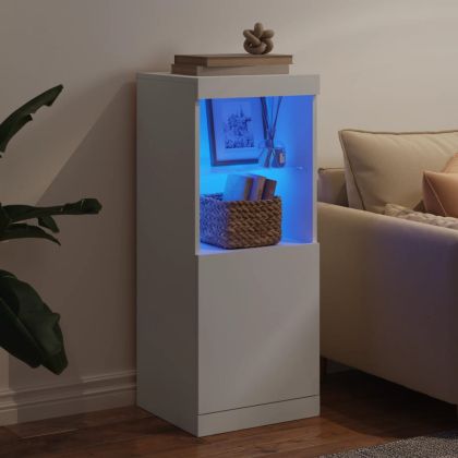 Сайдборд с LED светлини, бял, 41x37x100 см