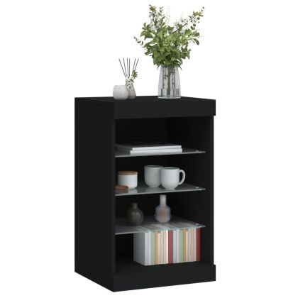 Сайдборд с LED светлини, черен, 41x37x67 см