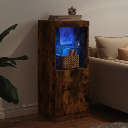 Сайдборд с LED светлини, oпушен дъб, 41x37x100 см