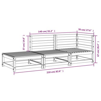 Градински диван с табуретка, 2-местен, бял, бор масив