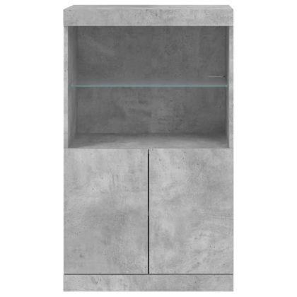 Сайдборд с LED светлини, бетонно сив, 60,5x37x100 см