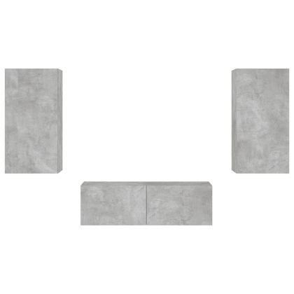 ТВ стенни шкафове, 3 части, с LED светлини, бетонно сиви