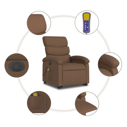 Електрически изправящ масажен реклайнер стол кафяв текстил