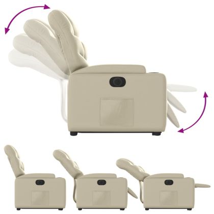 Електрически изправящ реклайнер стол, кремав, изкуствена кожа