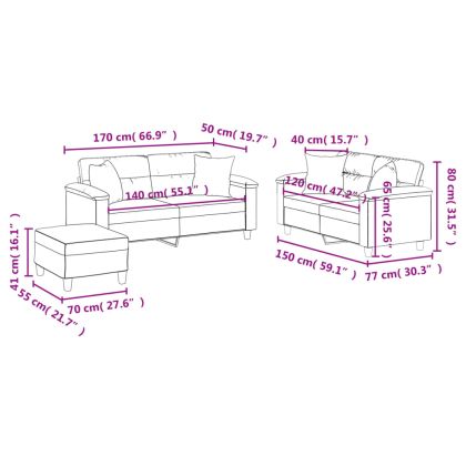 Комплект дивани от 3 части с възглавници черен изкуствена кожа
