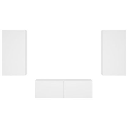 ТВ стенни шкафове, 3 части, с LED светлини, бели