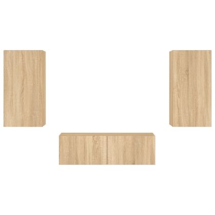 ТВ стенни шкафове, 3 части, с LED светлини, сонома дъб