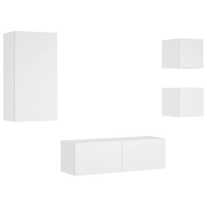 ТВ стенни шкафове, 4 части, с LED светлини, бели