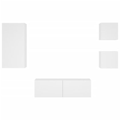 ТВ стенни шкафове, 4 части, с LED светлини, бели