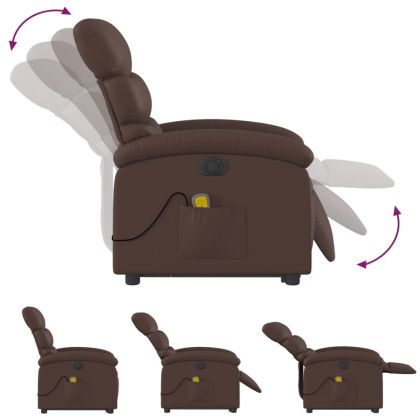 Електрически изправящ масажен реклайнер стол, кафяв, еко кожа