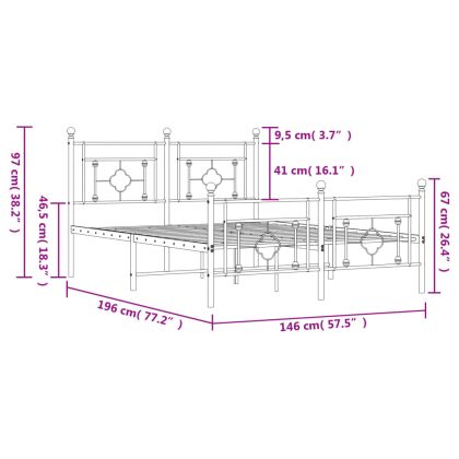 Метална рамка за легло с горна и долна табла, бяла, 140x190 см
